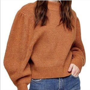 TOPSHOP Balloon Sleeve Crop Crewneck Sweater